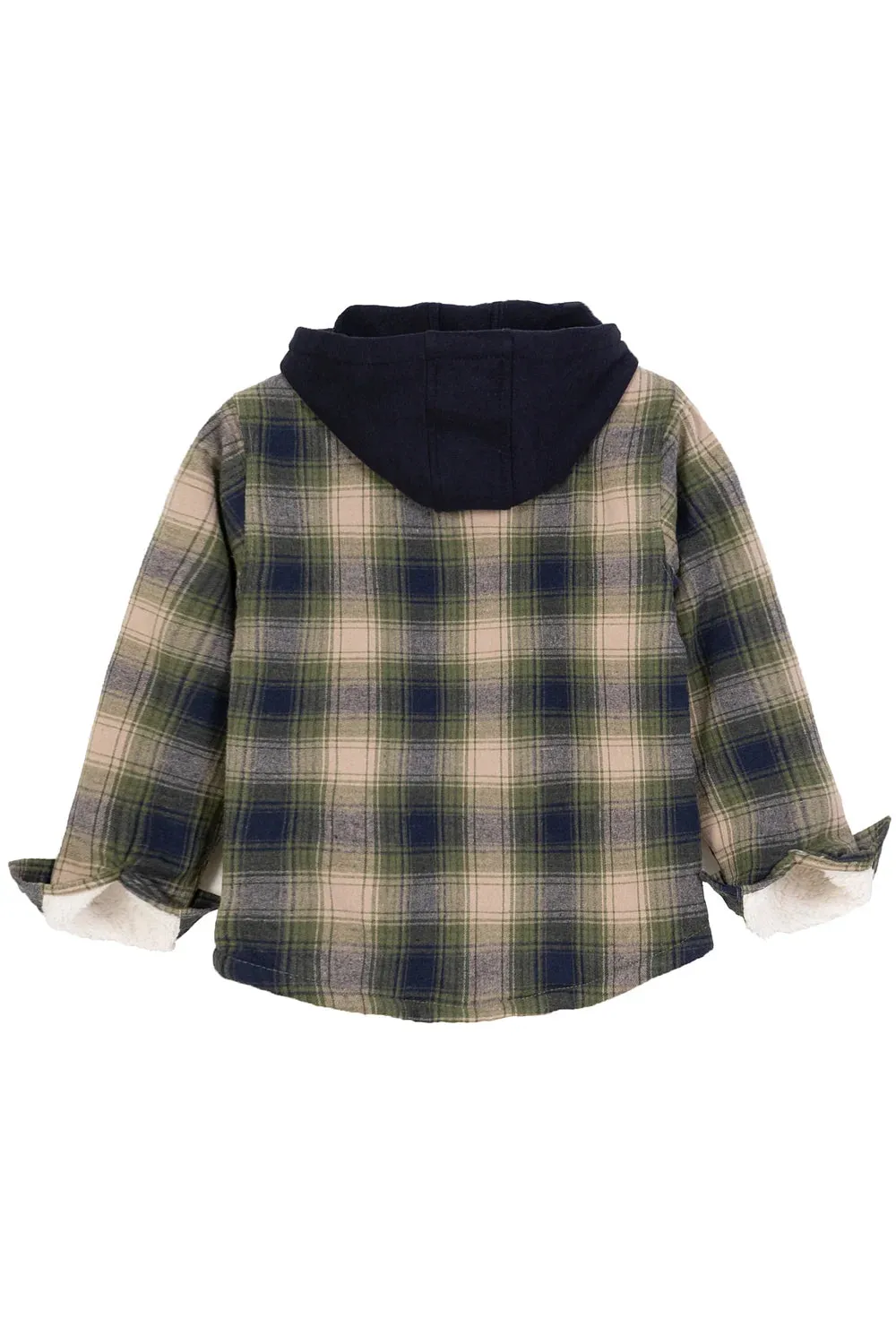 Toddler Boys and Girls Sherpa-Lined Snap Flannel Shirt,Hooded Plaid