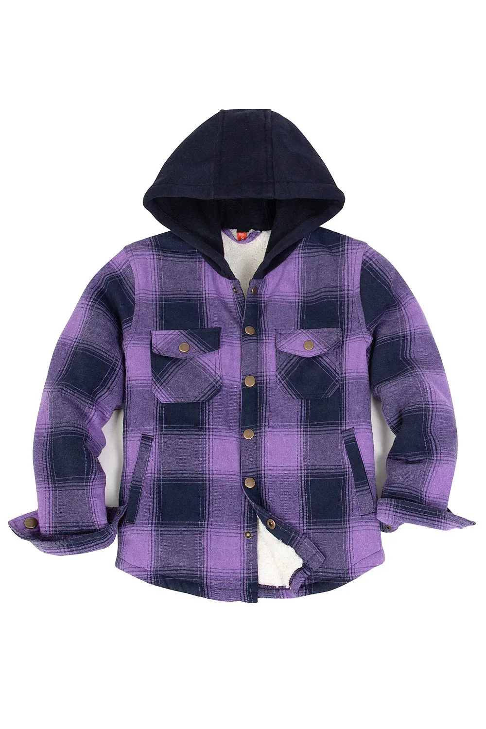 Toddler Boys and Girls Sherpa-Lined Snap Flannel Shirt,Hooded Plaid