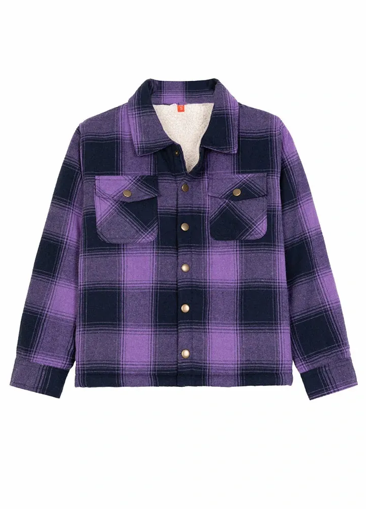 Toddler Boys and Girls Sherpa Lined Snap Flannel Shirt,Plaid Shacket