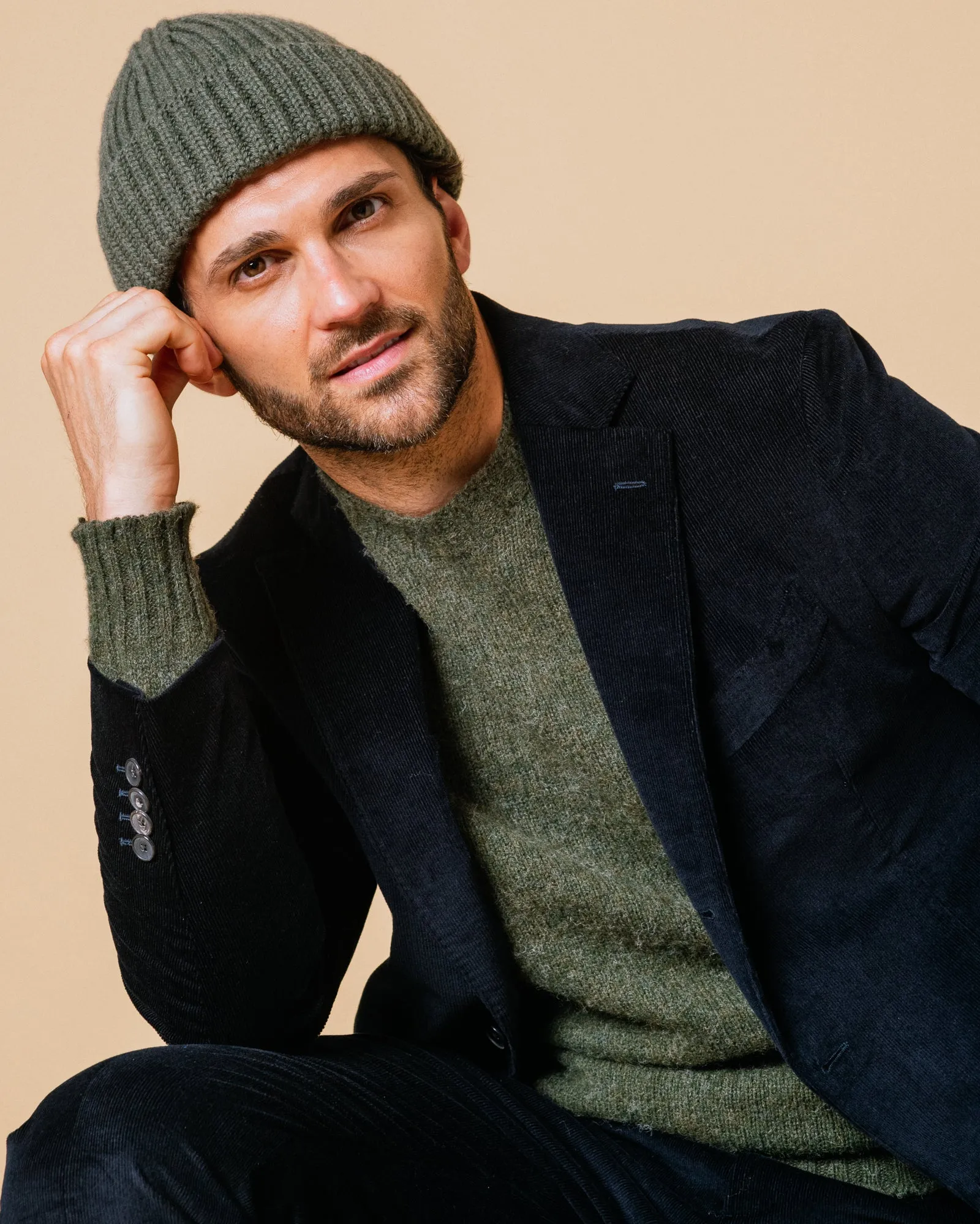 Trunk Ribbed Cashmere Beanie: Olive