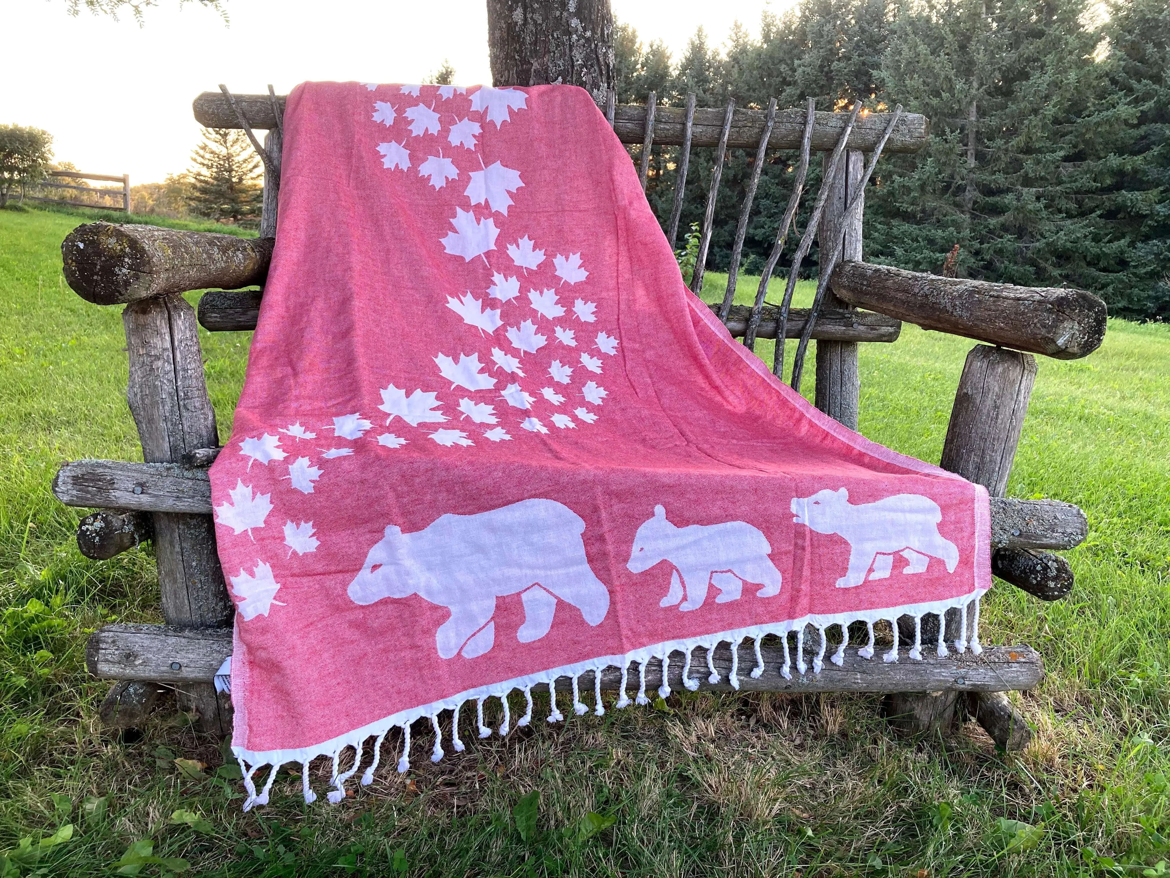 Turkish Cotton Body Towel | Bears in red and white