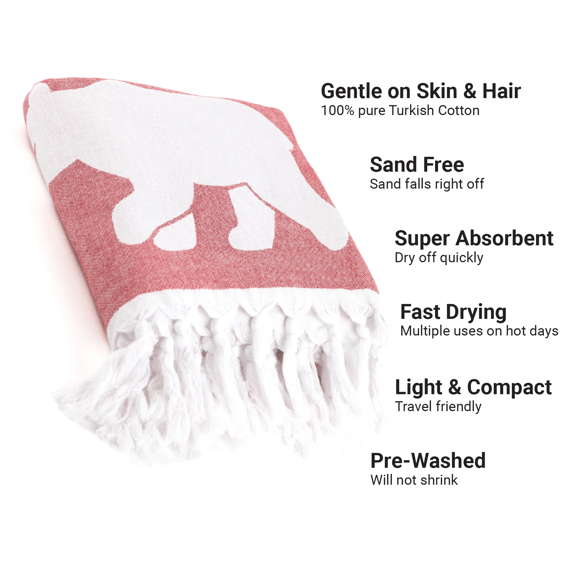 Turkish Cotton Body Towel | Bears in red and white