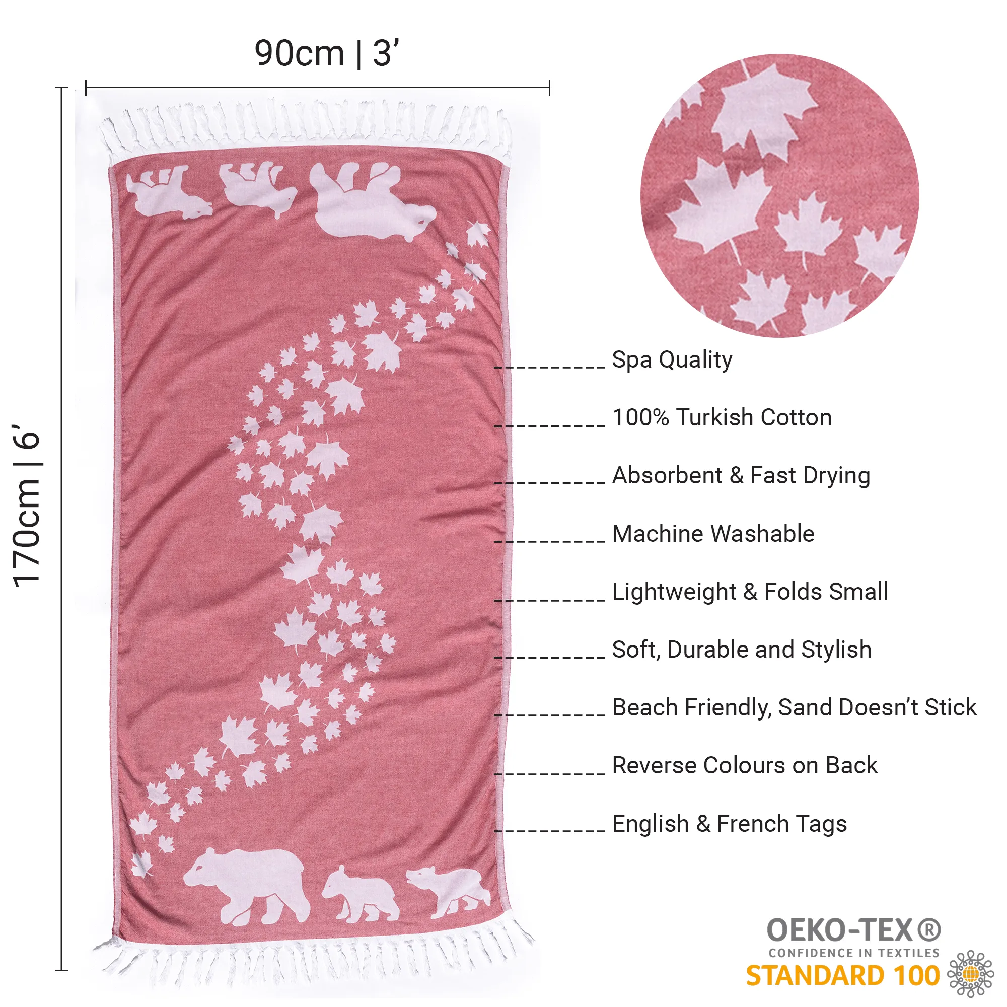 Turkish Cotton Body Towel | Bears in red and white