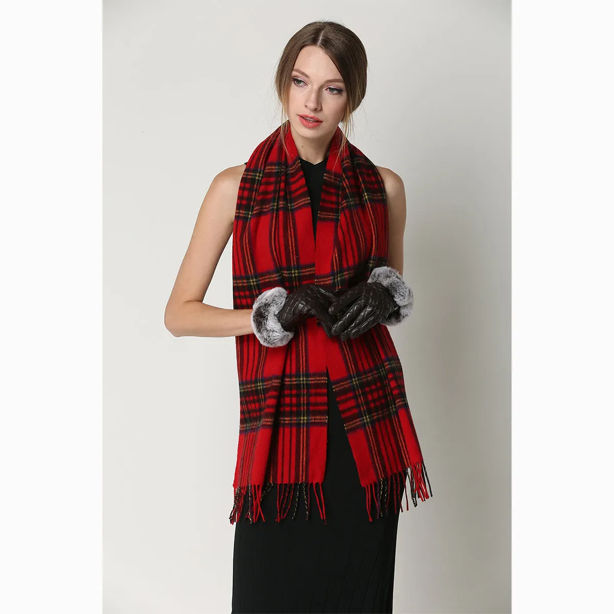 Ugg 100% Wool Scarf Check Red and Navy