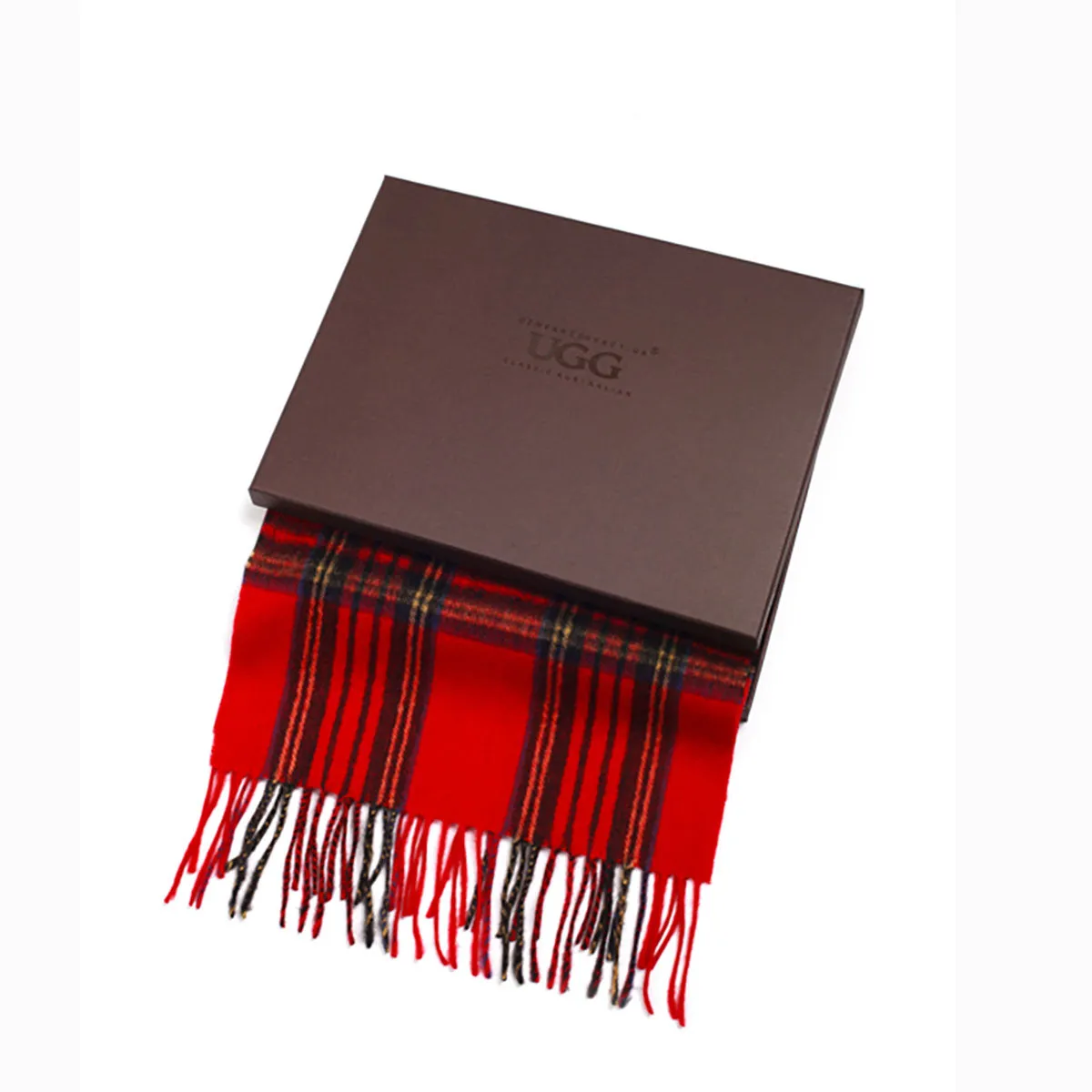 Ugg 100% Wool Scarf Check Red and Navy