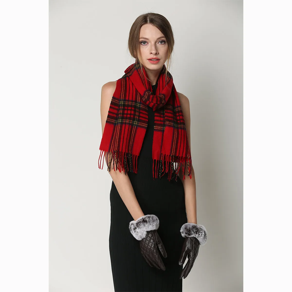 Ugg 100% Wool Scarf Check Red and Navy