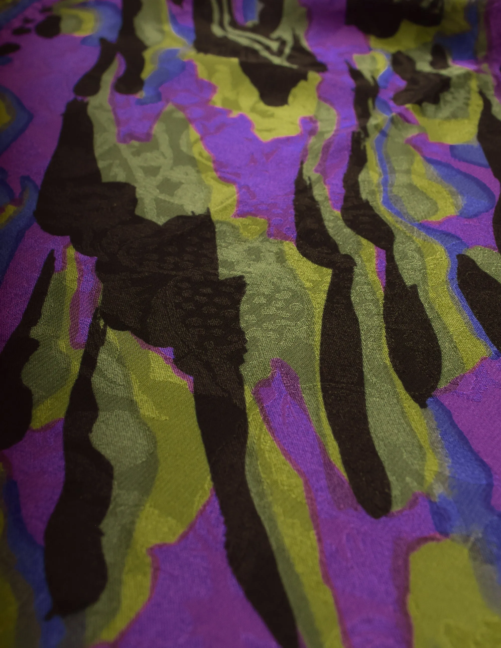 Ungaro Vintage Green Purple Black Abstract Print Oversized Silk Jacquard Pareo Sarong Wrap Scarf