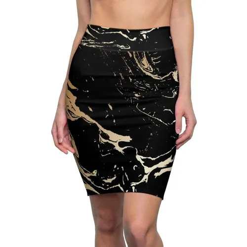 Uniquely You Womens Skirt / Black and Beige Marble Style Skirt