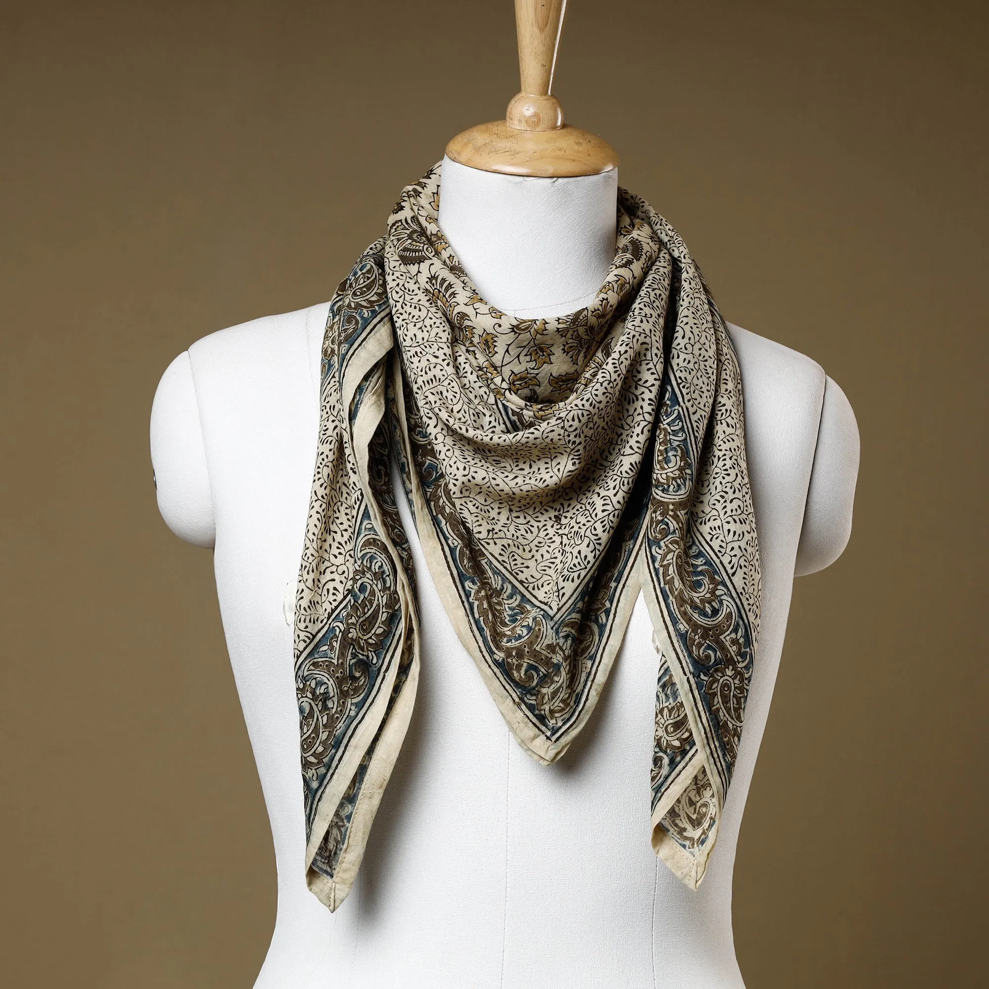 White - Original Pedana Kalamkari Block Printed Cotton Scarf