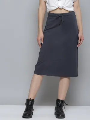 Women Navy Terry Pencil Skirt