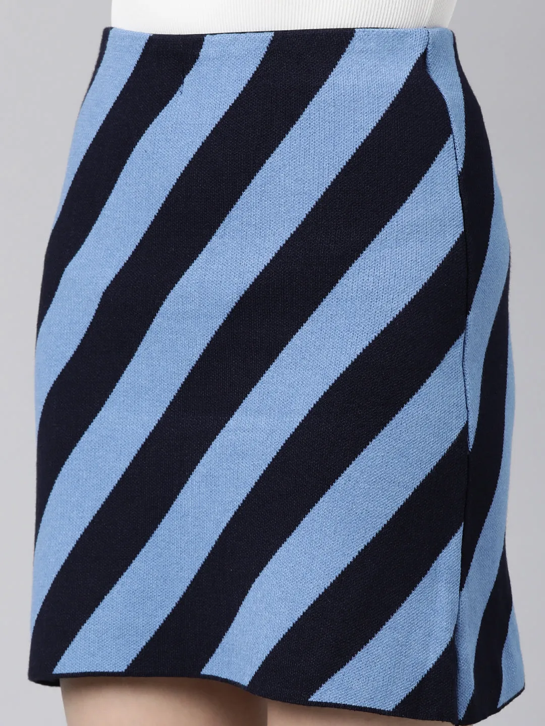 Women Striped Blue Pencil Mini Skirt