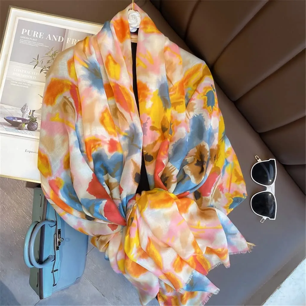 Womens Scarves Lightweight - Soft Cotton Scarf Long Floral Print