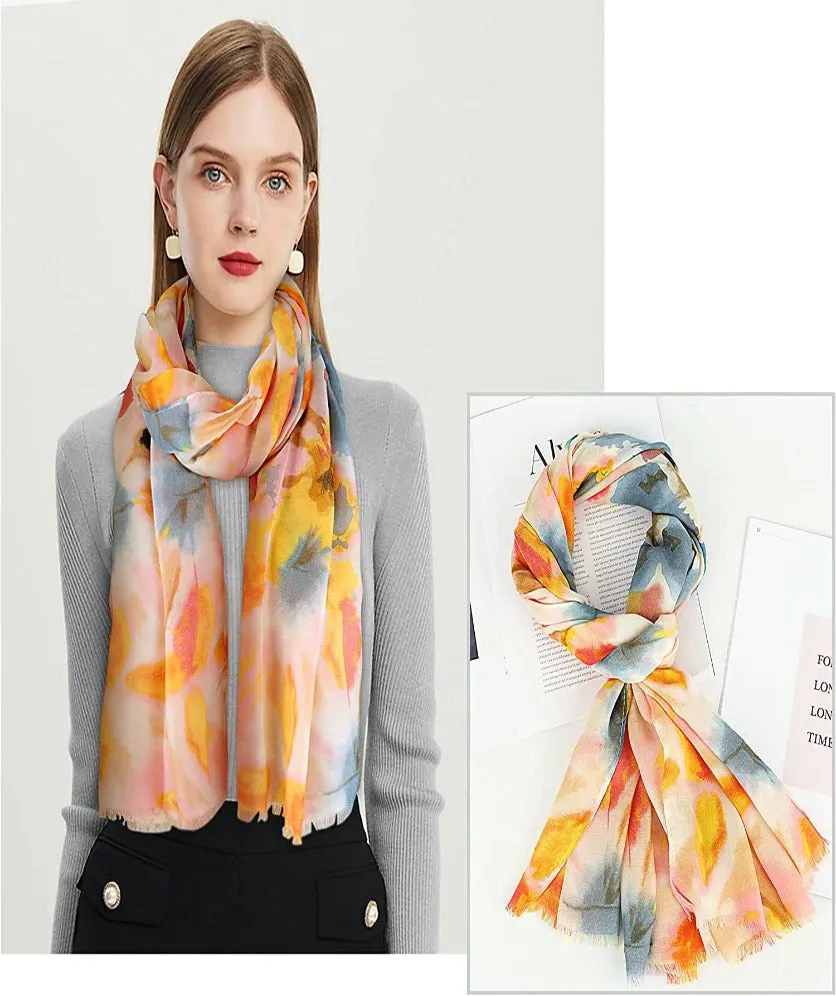 Womens Scarves Lightweight - Soft Cotton Scarf Long Floral Print