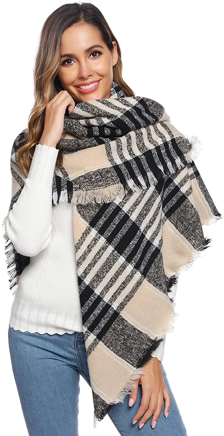 Womens Winter Blanket Scarf Plaid Shawl Ladies Wrap Warm