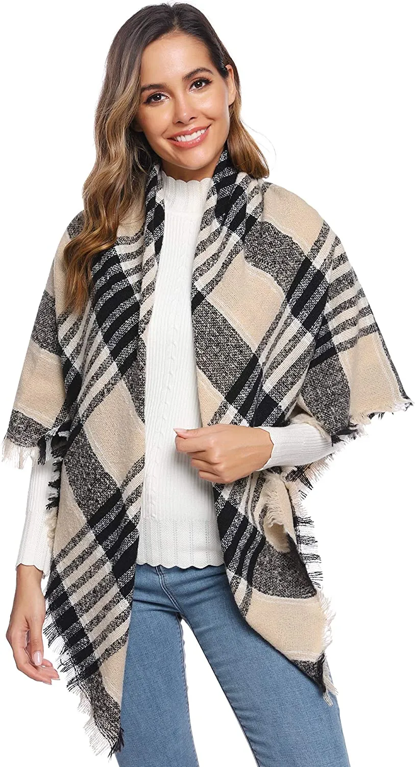 Womens Winter Blanket Scarf Plaid Shawl Ladies Wrap Warm