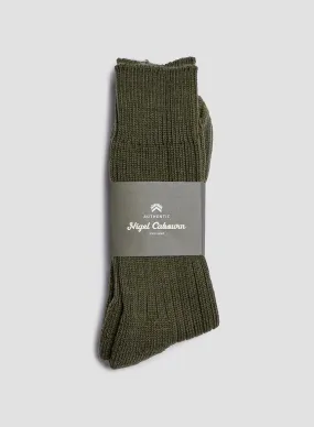 Wool Cushion Sole Crew Sock in Olive