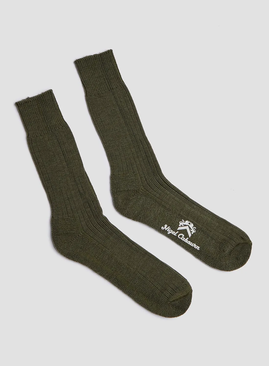 Wool Cushion Sole Crew Sock in Olive