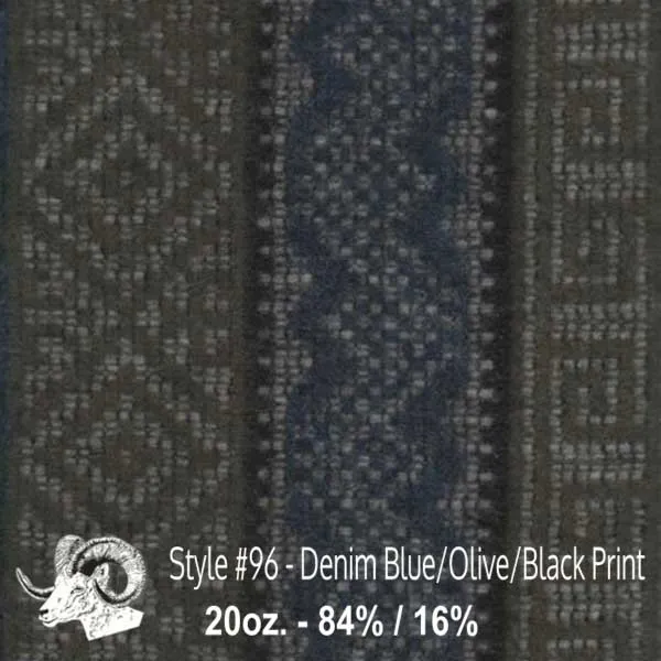 Wool Fabric By The Yard - 96 - Denim Blue, Olive, & Black Print