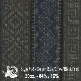 Wool Fabric By The Yard - 96 - Denim Blue, Olive, & Black Print