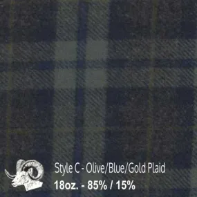 Wool Fabric By The Yard - C - Olive, Blue, & Gold Plaid