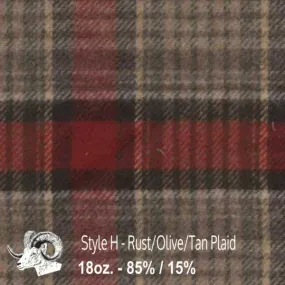 Wool Fabric By The Yard - H - Rust, Olive, & Tan Plaid