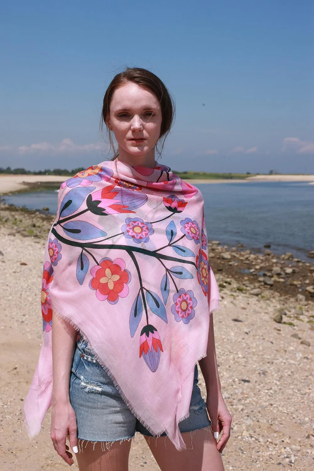 Wool Shawl Of Pink Garden