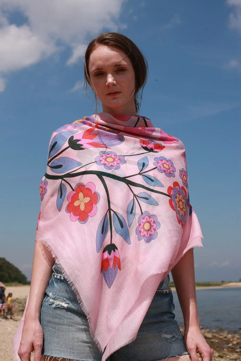 Wool Shawl Of Pink Garden