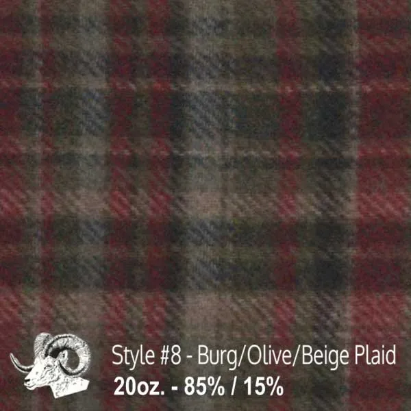 Wool Swatch - 8 - Burgundy, Olive, & Beige Plaid