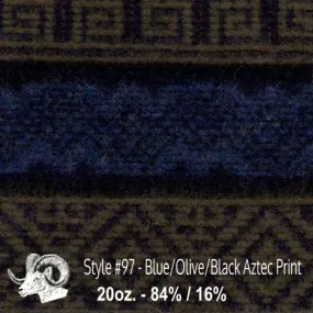 Wool Swatch - 97 - Blue, Olive, & Black Aztec Print