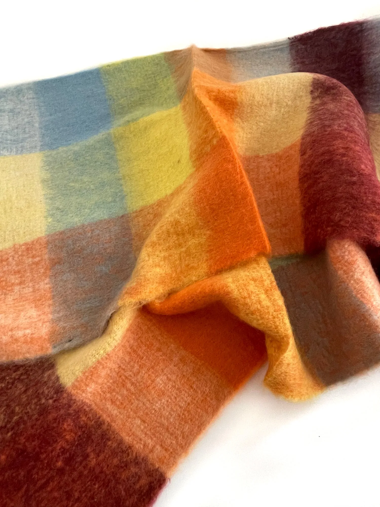 YELLOW CHECKED WOOL RAINBOW BLANKET SCARF OVERSIZED WINTER SHAWL WRAP