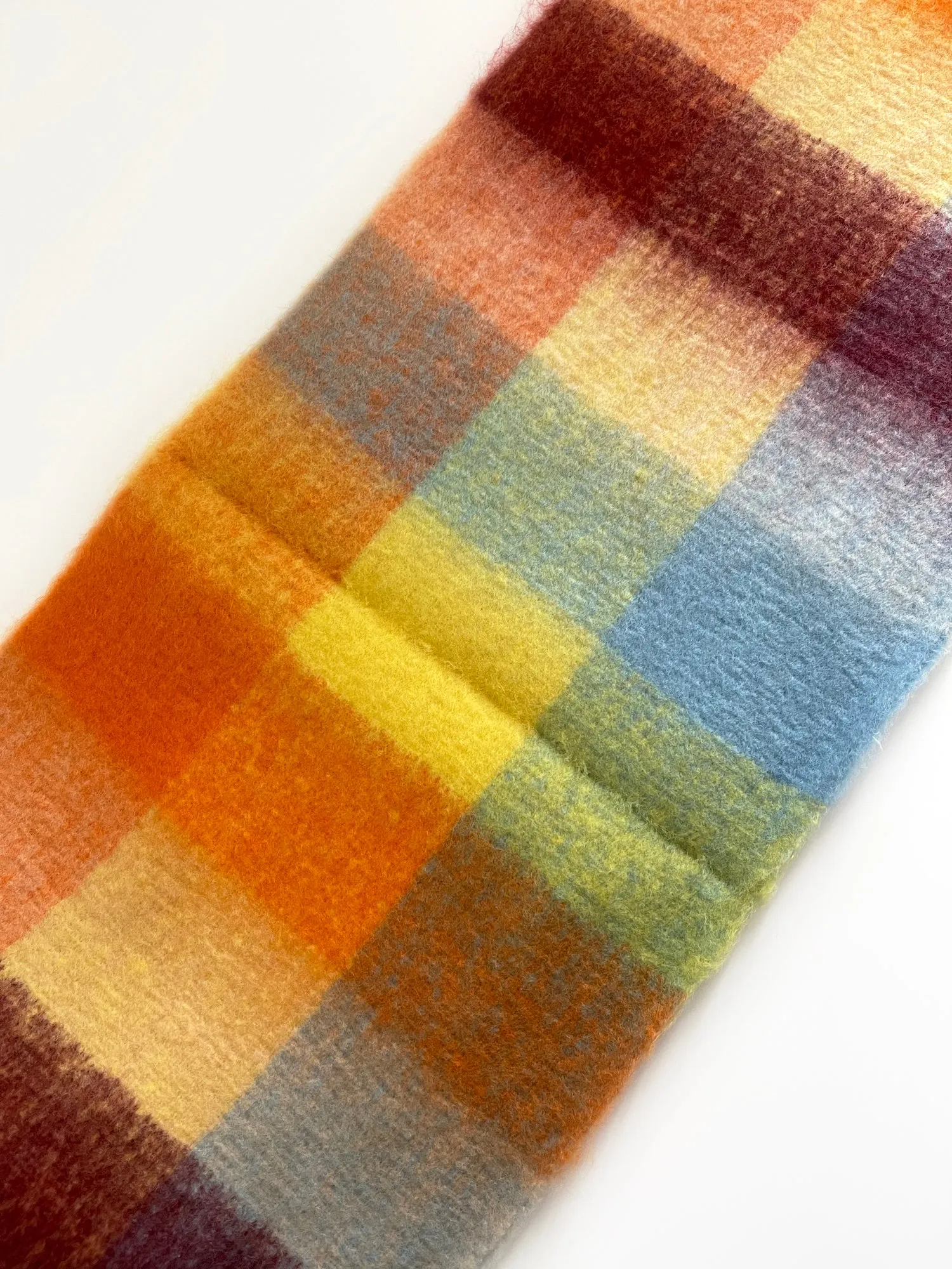 YELLOW CHECKED WOOL RAINBOW BLANKET SCARF OVERSIZED WINTER SHAWL WRAP