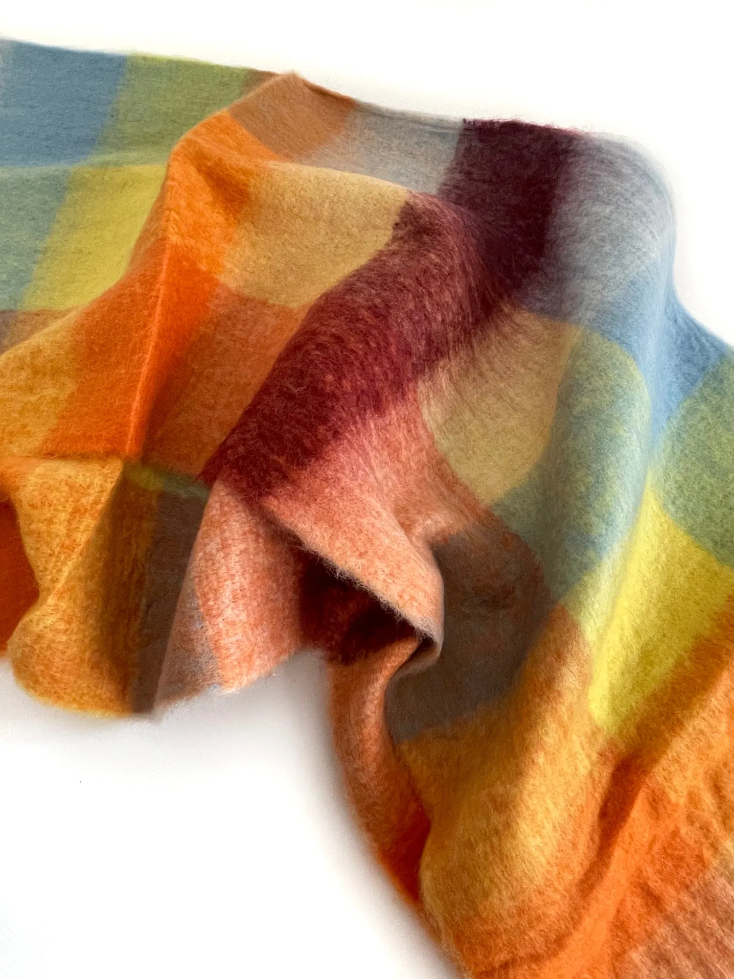 YELLOW CHECKED WOOL RAINBOW BLANKET SCARF OVERSIZED WINTER SHAWL WRAP